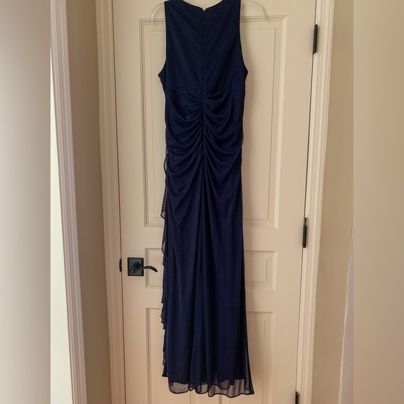 Betsy & Adam 💖 Rhinestone Accent Formal Ruched Navy Gown Womens 14 - Picture 3 of 16